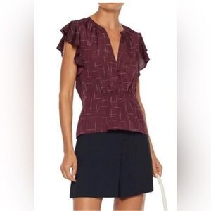 Joie Crisbell Flutter Sleeve Ruffle Button Top V-Neck Size Small EUC